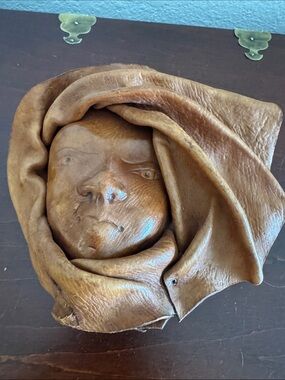 Source Unknown Brown Draped Leather Face Sculpture - Brown